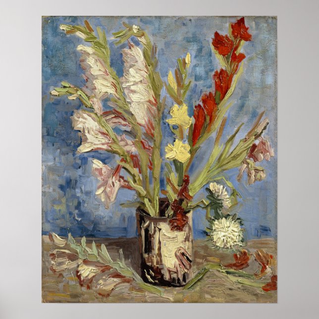 Poster Van Gogh - Vaso, Gladíolos do Jardim & Ásteres Chi (Frente)
