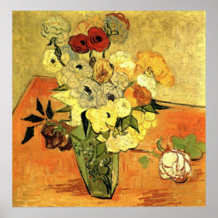 Pôster Van Gogh - Vaso Japonês com Rosas e Anêmonas
