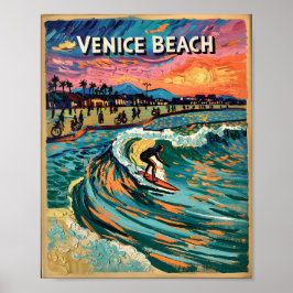 Poster Van Gogh Venice Beach Surf California Retro Viagem