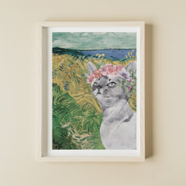Poster Van Gogh Wheat Field and Fancy Cat