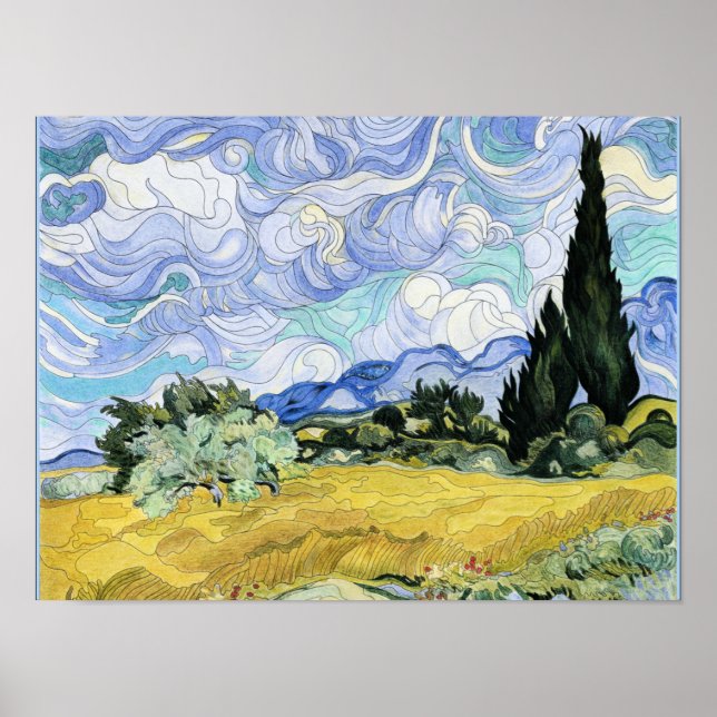 Poster Van Gogh - Wheatfield com ciprestes (Frente)