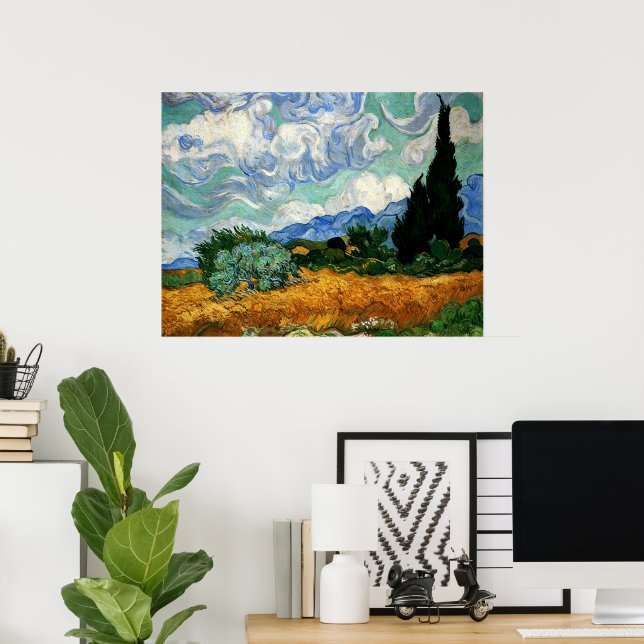 Poster Van Gogh - Wheatfield com Cypress Tree, (Escritório em casa)