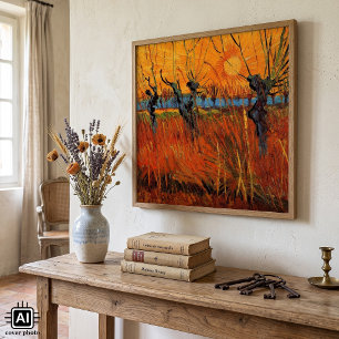 Pôster Van Gogh Willows no Sunset, Impressionismo Vintage