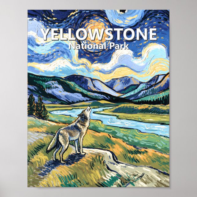 Poster Van Gogh Yellowstone National Park Wolf Howling (Frente)