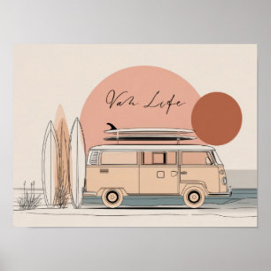 Poster Van Life Surf Van – Estética Retro de Camper de Pr