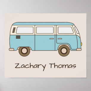 Poster Van Personalizado Azul e Creme Retro