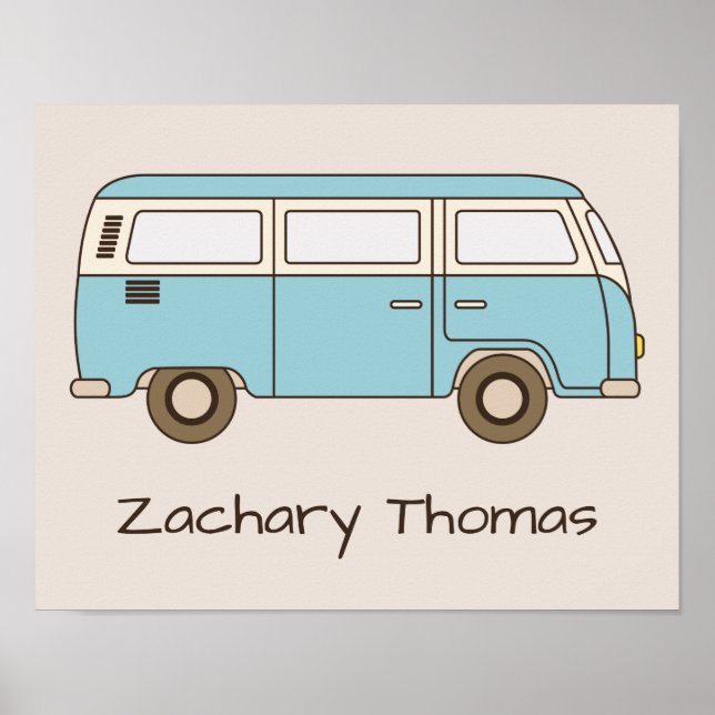 Poster Van Personalizado Azul e Creme Retro (Frente)