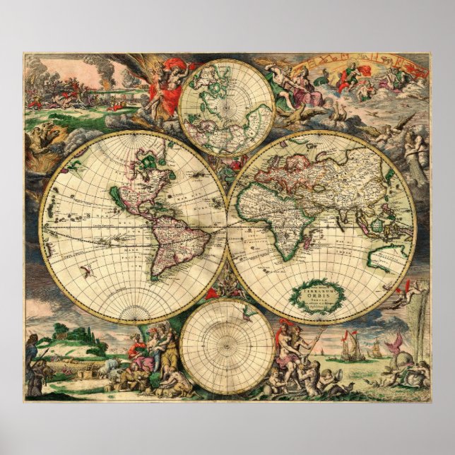 Poster van Schagen  World Map 1680 (Frente)
