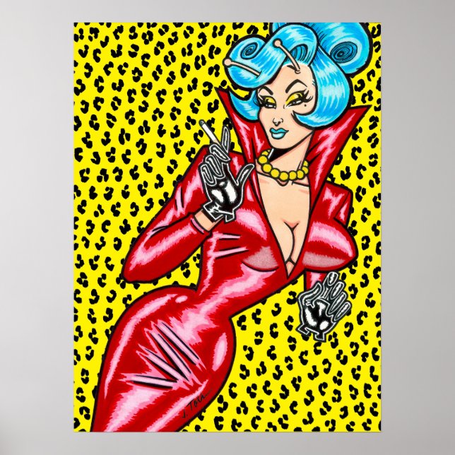 Poster Vana DeVinyl™/Red Vinyl Dress/Yellow Leopard (Frente)