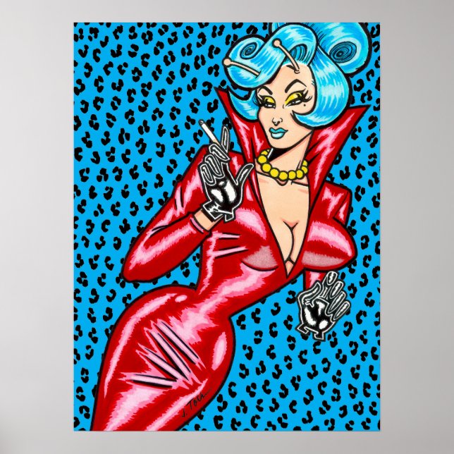 Poster Vana DeVinyl™/Vestido de Vinil Vermelho/Leopardo A (Frente)
