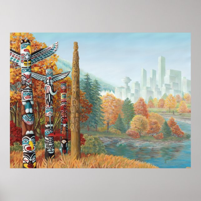 Pôster Vancouver Art Print Vancouver Totem Pole Painting (Frente)