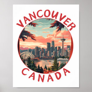 Poster Vancouver no Canadá Arte de Viagem Vetorial Retro