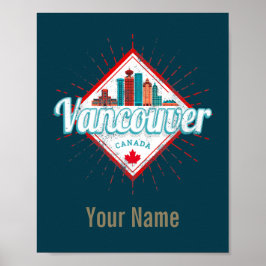 Poster Vancouver Skyline British Columbia Retro Canadá