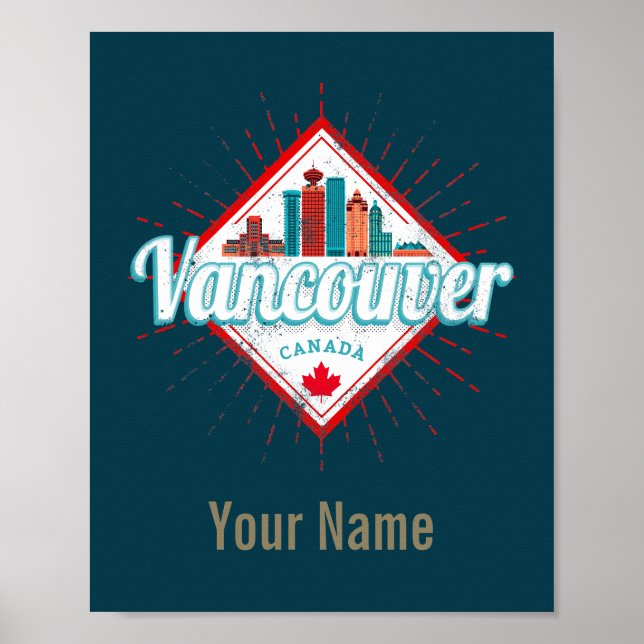 Poster Vancouver Skyline British Columbia Retro Canadá (Frente)