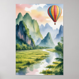 Poster Vang Vieng Laos Travel Watercolor Painting