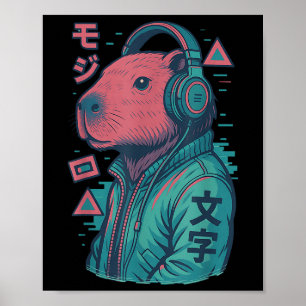 Poster Vaporwave Capybara Japonês Art Anime Manga Ukiyo -