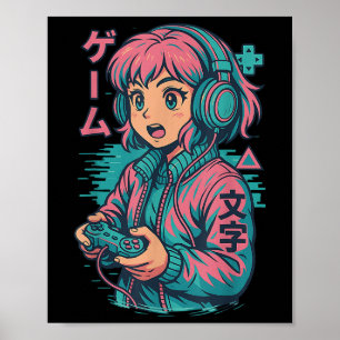 Poster Vaporwave Gamer Girl Japonês Art Anime Manga Grap