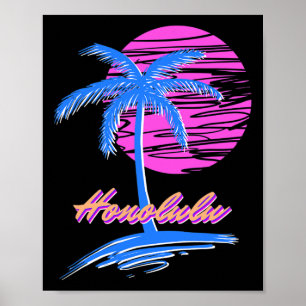 Poster Vaporwave Synth Ulun Sunset 80s Beach Retro Hono