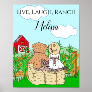 Poster Vaqueira Fofa Personalizada e Urso de Pelúcia no R