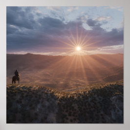 Poster Vaqueiro a Cavalo ao Pôr do Sol, Deserto Ocidental