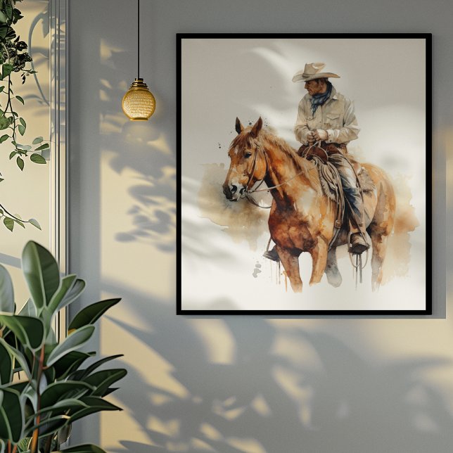 Poster vaqueiro cavalgando um cavalo marrom também, perso (Criador carregado)