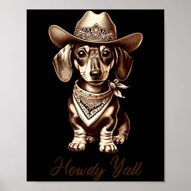 Poster Vaqueiro Dachshund Cachorro Salsicha Fofo Vaqueiro (Frente)