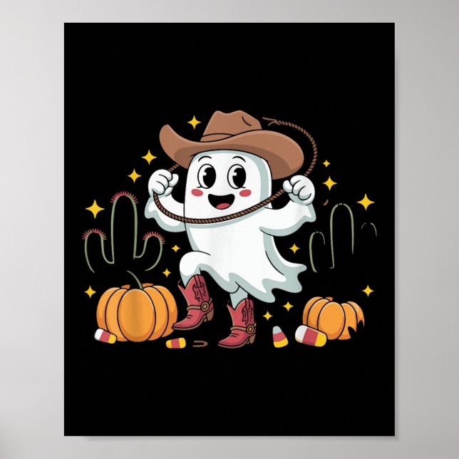 Poster Vaqueiro Engraçado Fantasma de Halloween Ocidental (Frente)