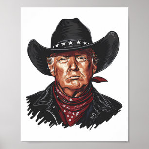 Poster Vaqueiro Engraçado Ocidental Donald Trump Bandeira