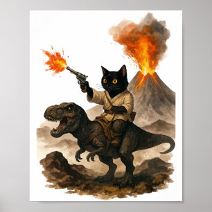 Poster Vaqueiro Gato Preto Montando Dinossauro – Tinta Aq