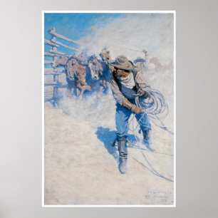 Poster Vaqueiro que lassoing um cavalo, 1904