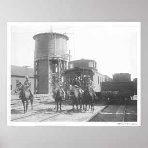 Poster Vaqueiros nos cavalos que levantam na frente de um