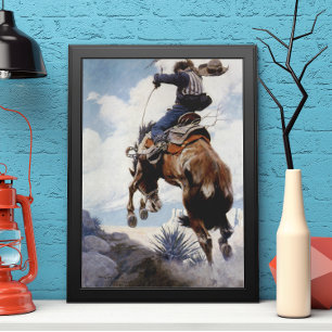 Pôster Vaqueiros ocidentais do vintage, Bucking por NC