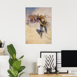 Pôster Vaqueiros ocidentais do vintage, na cerca por NC