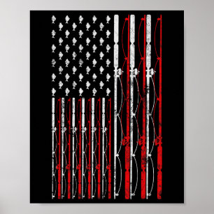 Poster Vara de Pesca Bandeira Americana Engraçado Vintage