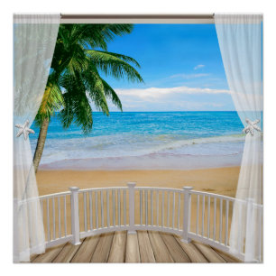 Pôster Varanda com vista para o oceano da praia
