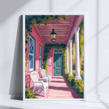 Varanda Rosa | Aquarela Floral do Deck Botânico