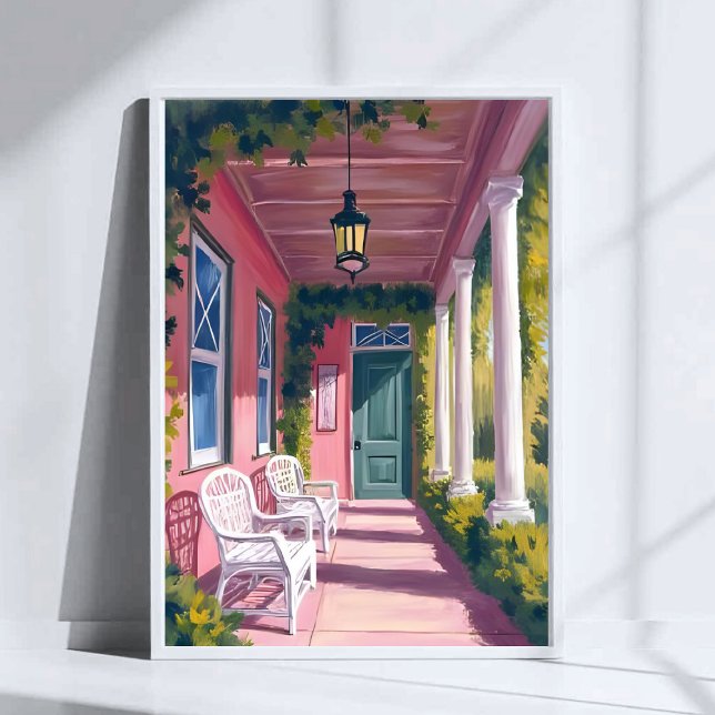 Poster Varanda Rosa | Aquarela Floral do Deck Botânico (Criador carregado)
