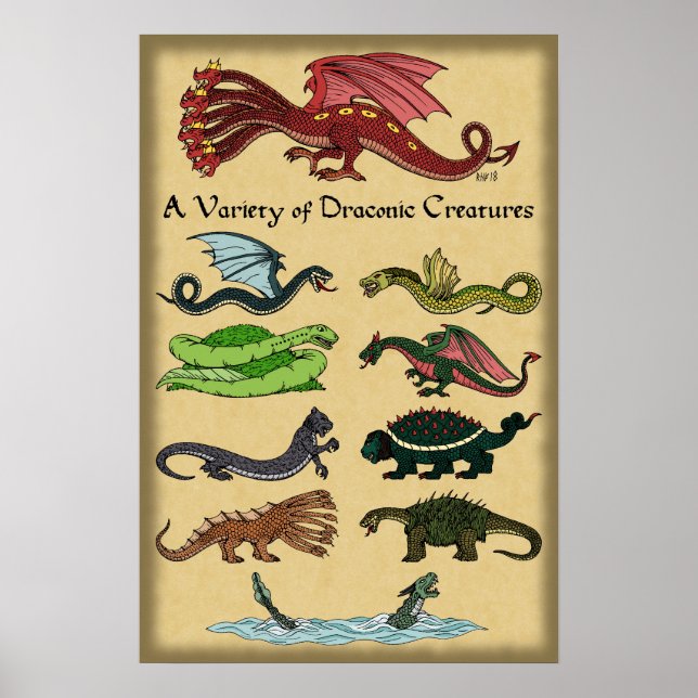 Poster Variedade de criaturas draconianas (Frente)