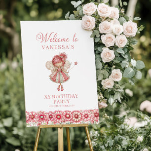 Poster Varinha Mágica de Flores de Borboleta Rosa 6º Aniv