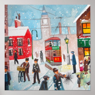 Poster Varreduras de chaminé do inverno da cena da neve