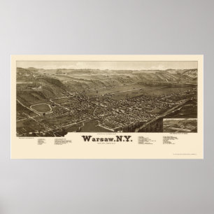 Poster Varsóvia, Novo Mapa Panorâmico - 1885