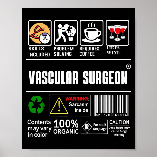 Poster Vascular Surgeon Doctor Job Label Sarcasm Skills C (Frente)