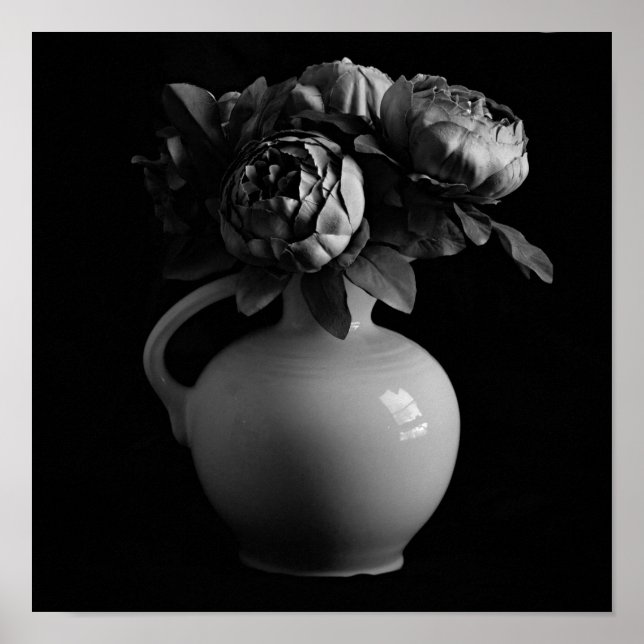 Poster Vase and Peony Flowers Black and White Art Impress (Frente)
