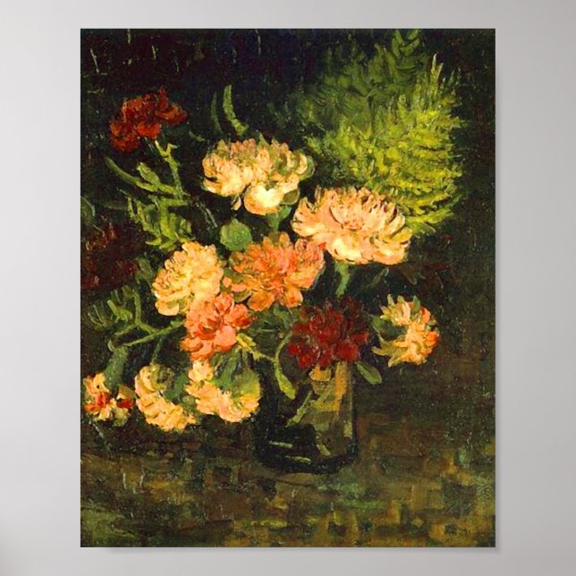 Poster Vase com cravos (F243) Van Gogh de arte fina (Frente)