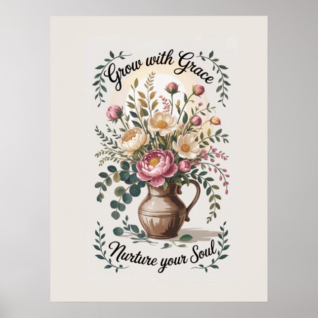 Poster Vase Com Florais Cresce Com A Citação Da Graça (Frente)