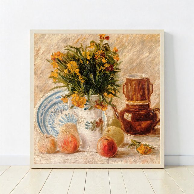 Poster Vase com Flores, Coffeepot e Fruta, van Gogh (Criador carregado)