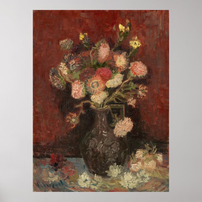 Poster Vase com gesso chinês e gladioli van Gogh (Frente)