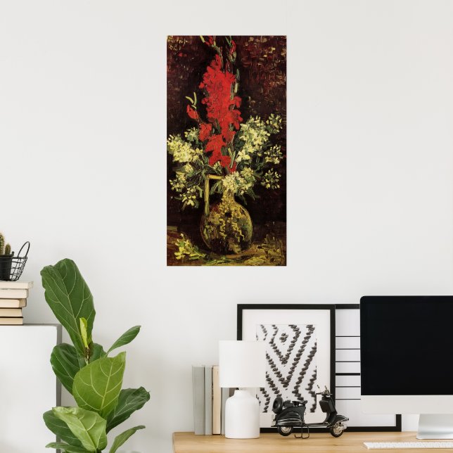 Poster Vase com Gladioli, Cravos por Vincent van Gogh (Escritório em casa)