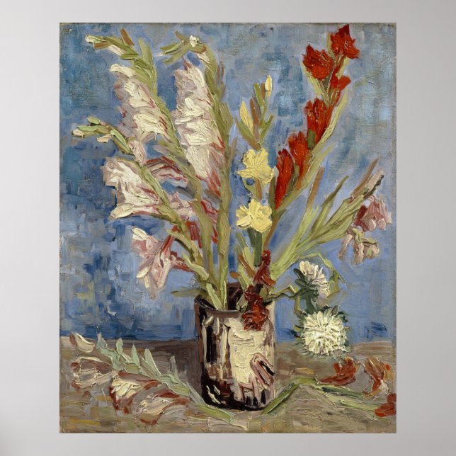 Pôster Vase com Gladioli e Astros Chineses por Van Gogh (Frente)