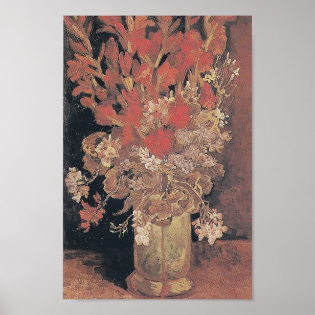 Poster Vase com Gladioli e Cravos por Van Gogh (Frente)